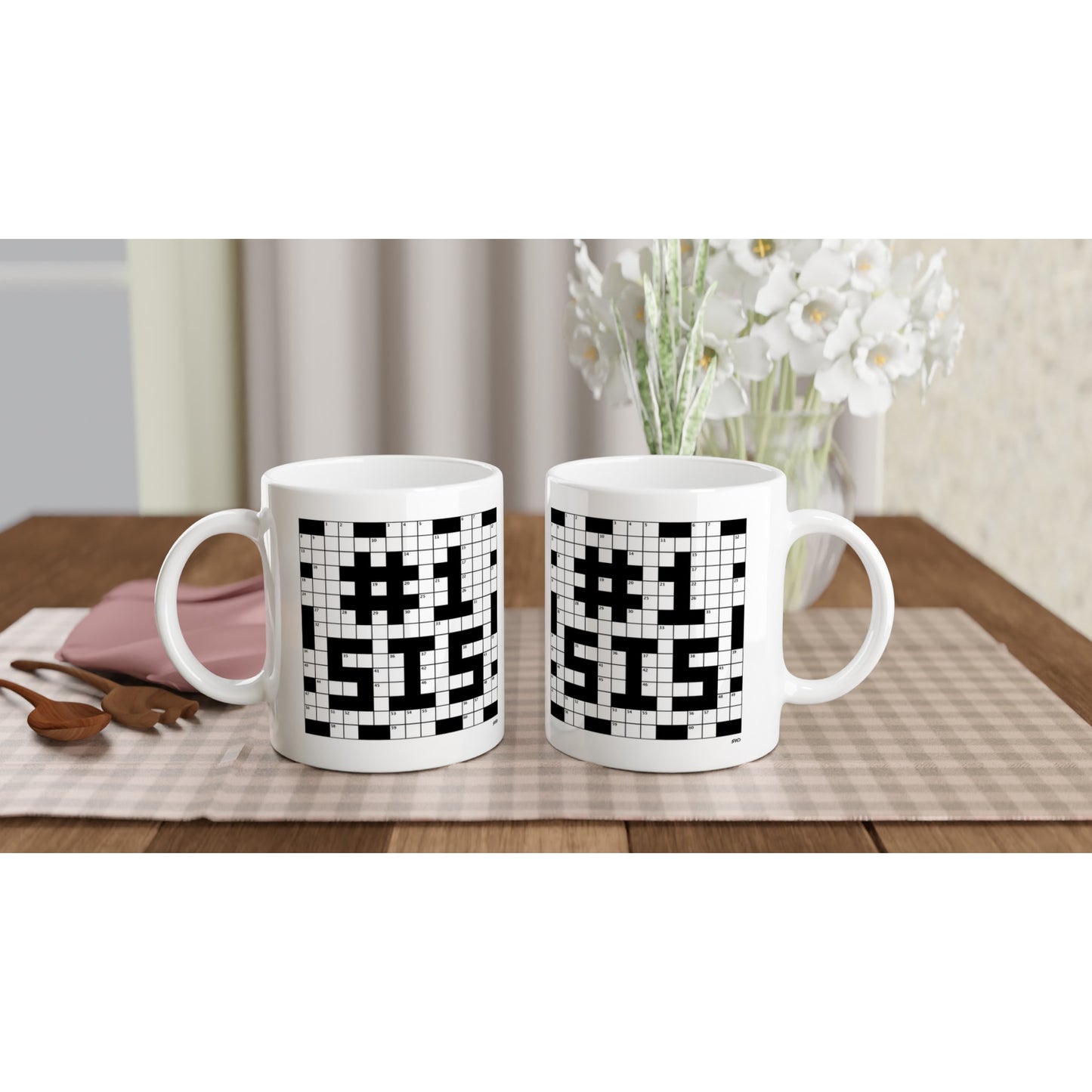 A pair of Number One Sister Crossword Puzzle Mugs