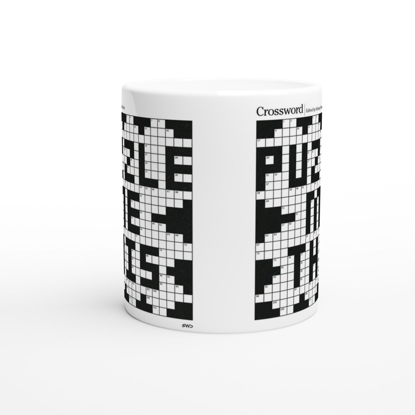 Puzzle Me This crossword puzzle mug that shows part of both sides.