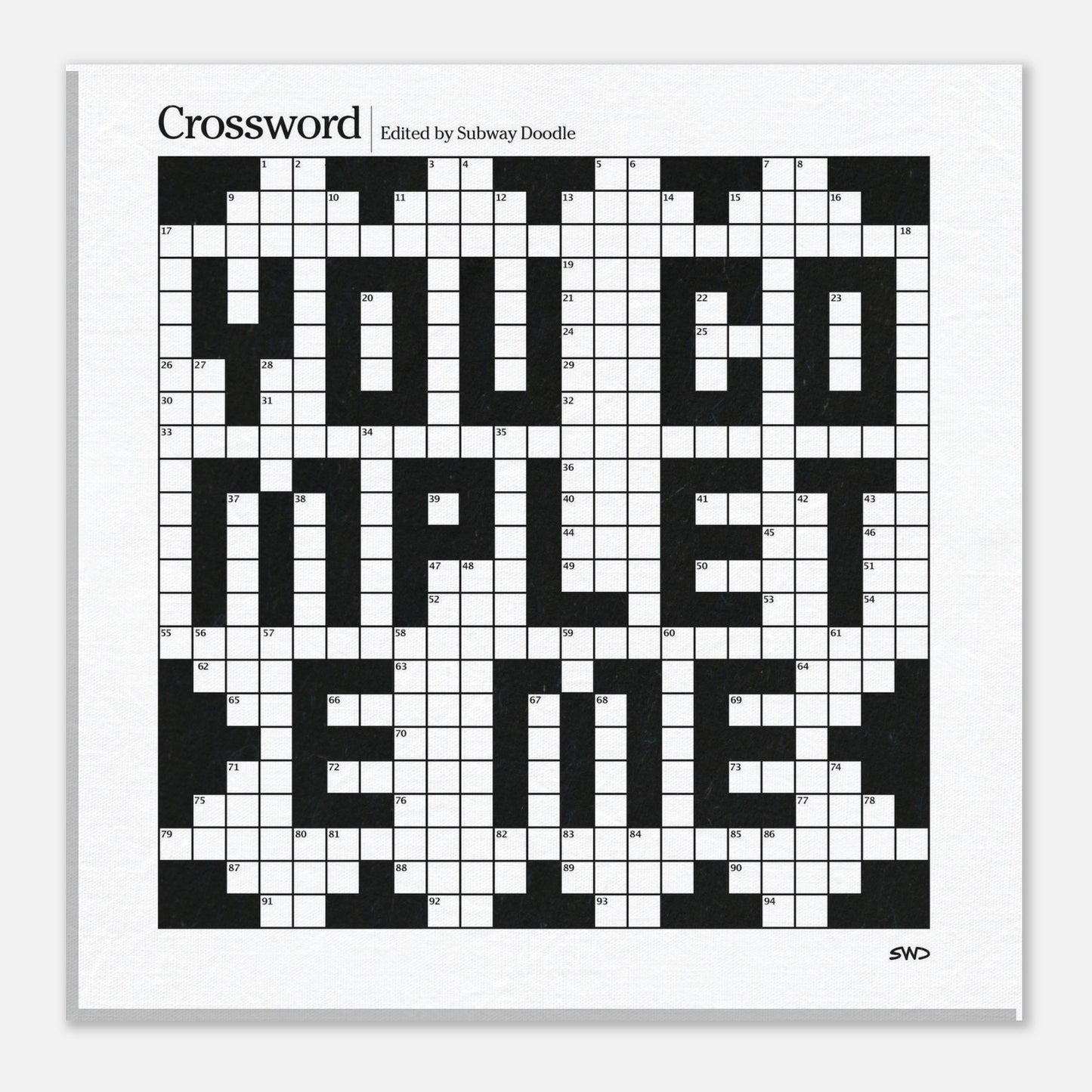 A canvas with a crossword puzzle themed graphic that reads YOU COMPLETE ME.