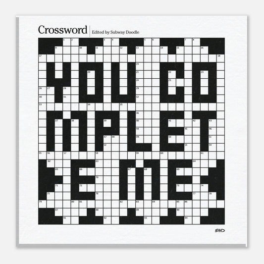 A canvas with a crossword puzzle themed graphic that reads YOU COMPLETE ME.